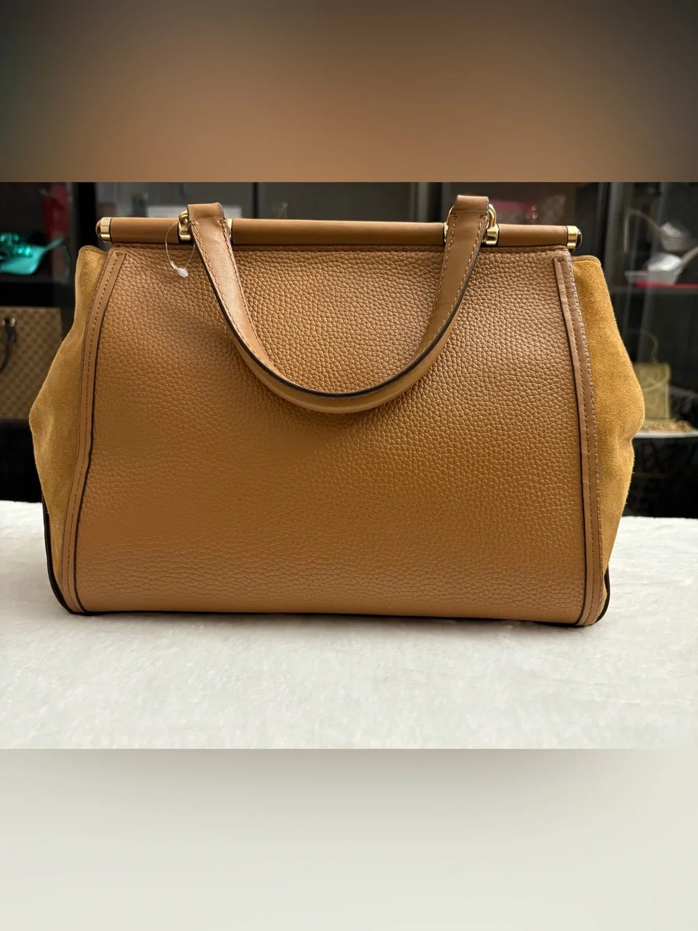 COACH DRIFTER LEATHER & SUEDE SATCHEL HANDBAG- Saddle & Camel- Turn Lock
